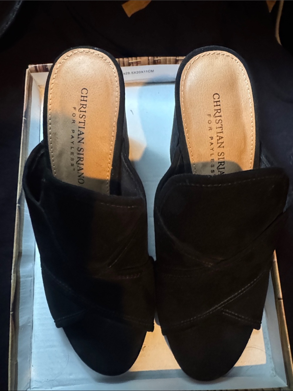 Christian Siriano Black Suede Slip-On Mules with Crossed Overlay